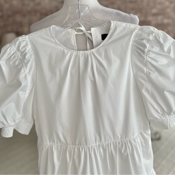 En Saison Midi Dress White Tiered Puff Short Sleeve Midi XS Babydoll Open Back - Picture 4 of 17